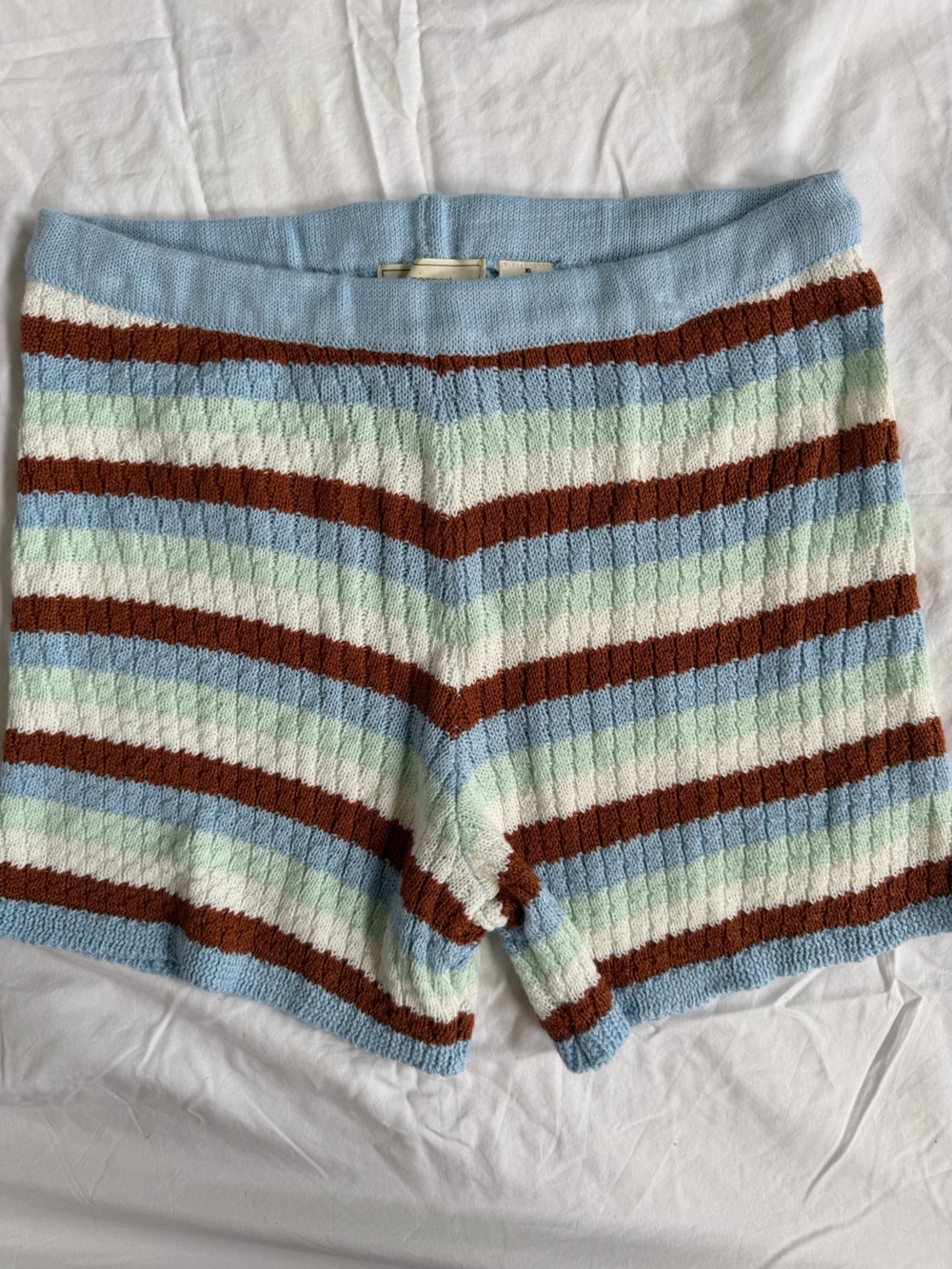 Striped Knit Women's Boxer Briefs in Light Blue, Brown & Cream